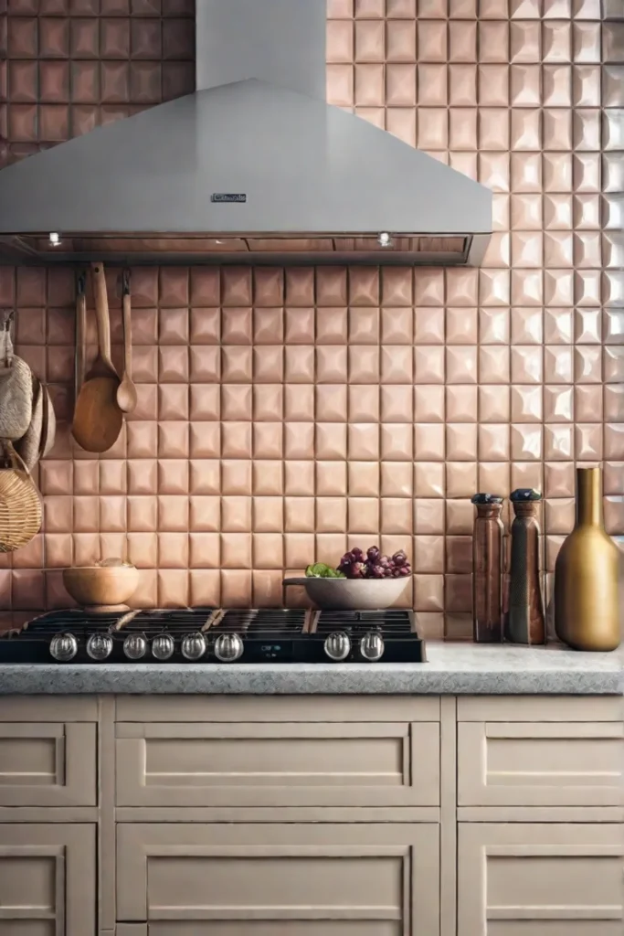 A closeup of pastelcolored kitchen tiles with intricate patterns showcasing a blend