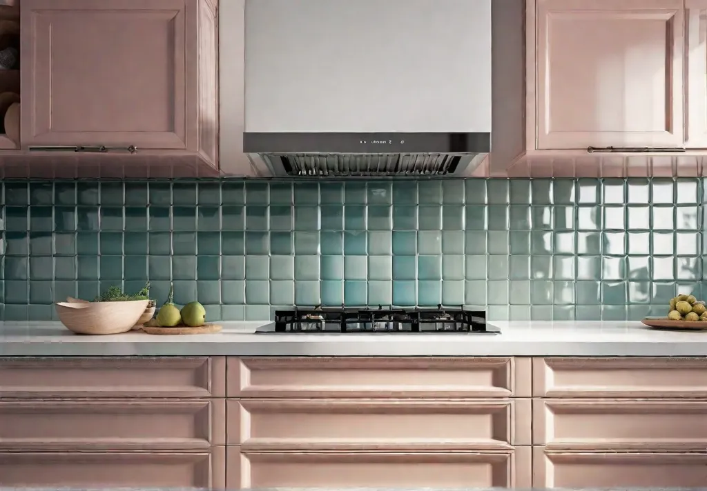 A closeup of pastelcolored kitchen tiles with intricate patterns showcasing a blendfeat