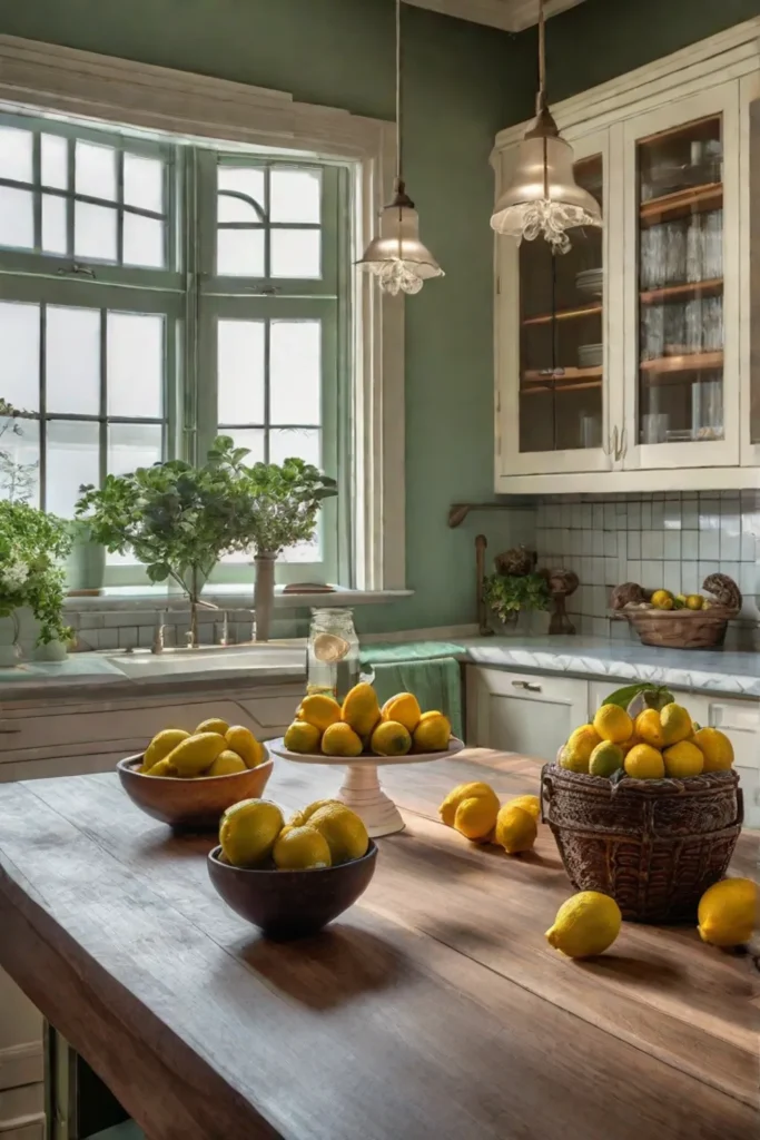 A compact kitchen space transformed into a welcoming nook with seafoam green