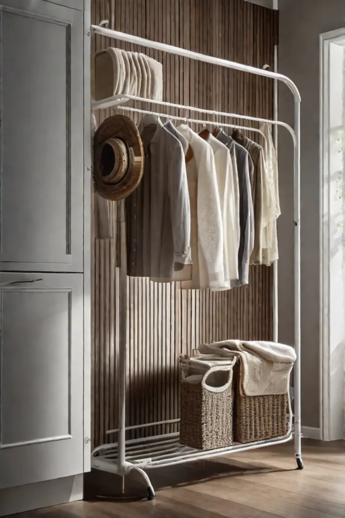 A compact stylish hanging drying rack mounted above the washing machine with_resized