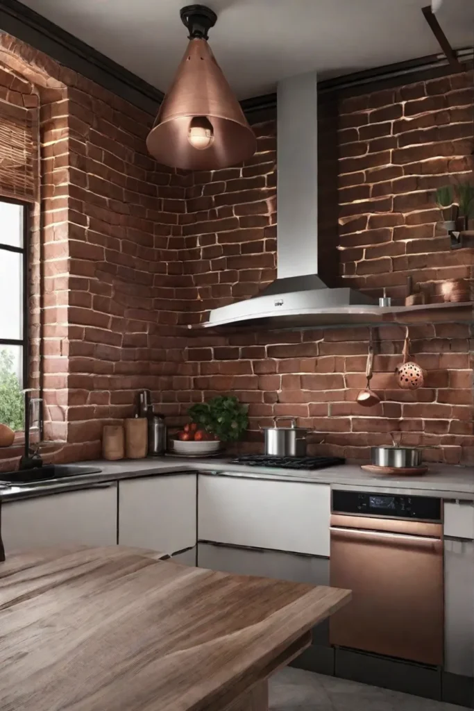 A compact vertical wallmounted pot rack showcasing an array of copper pans