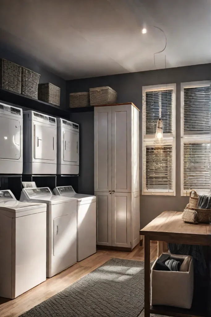 A dimly lit laundry corner dramatically transformed with bright LED lighting fixtures_resized