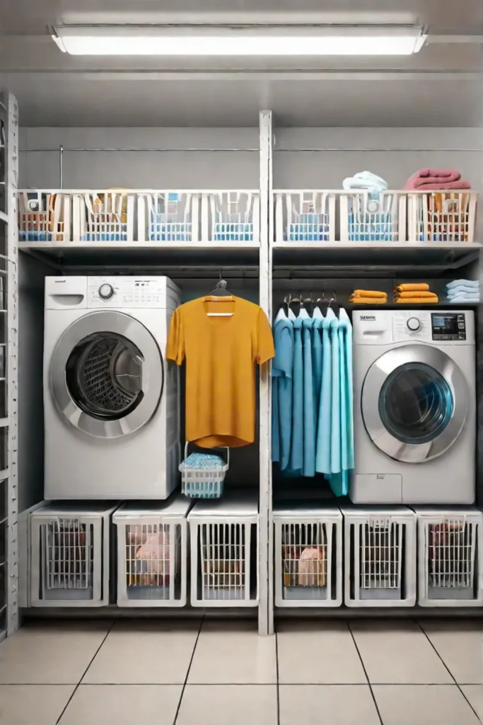 A dynamic laundry area equipped with laundry baskets on wheels a rack_resized 1