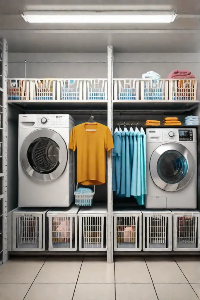 A dynamic laundry area equipped with laundry baskets on wheels a rack_resized