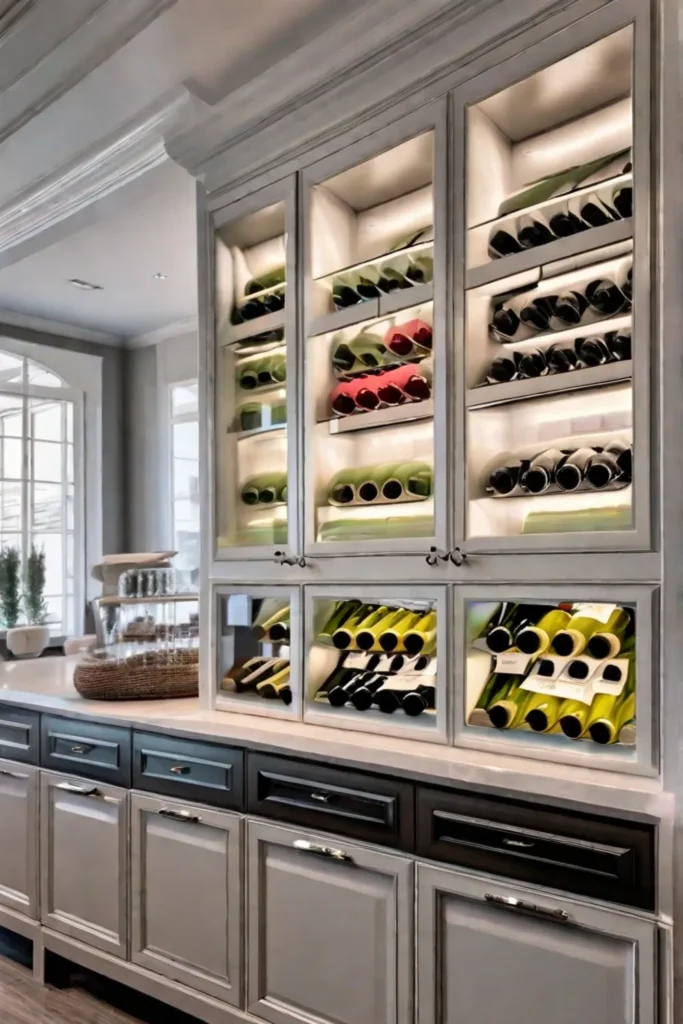 A highresolution photo of an elegant wine rack integrated into kitchen cabinetry