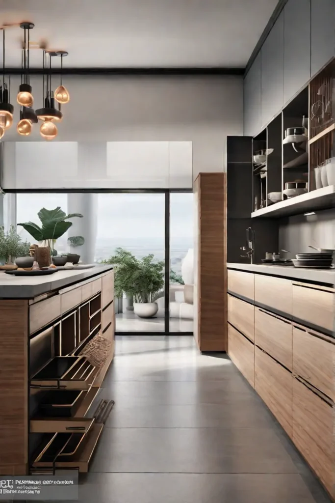 A kitchen corner cabinet outfitted with a lazy Susan brimming with neatly