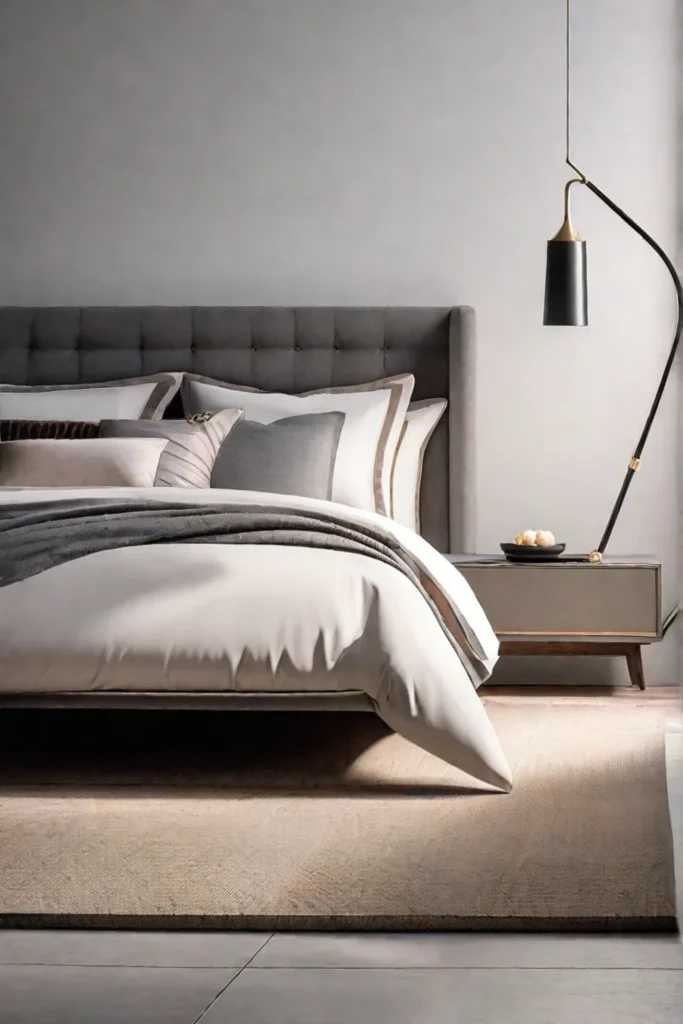A minimalist bedroom showcasing a sleek lowprofile bed with crisp white linens