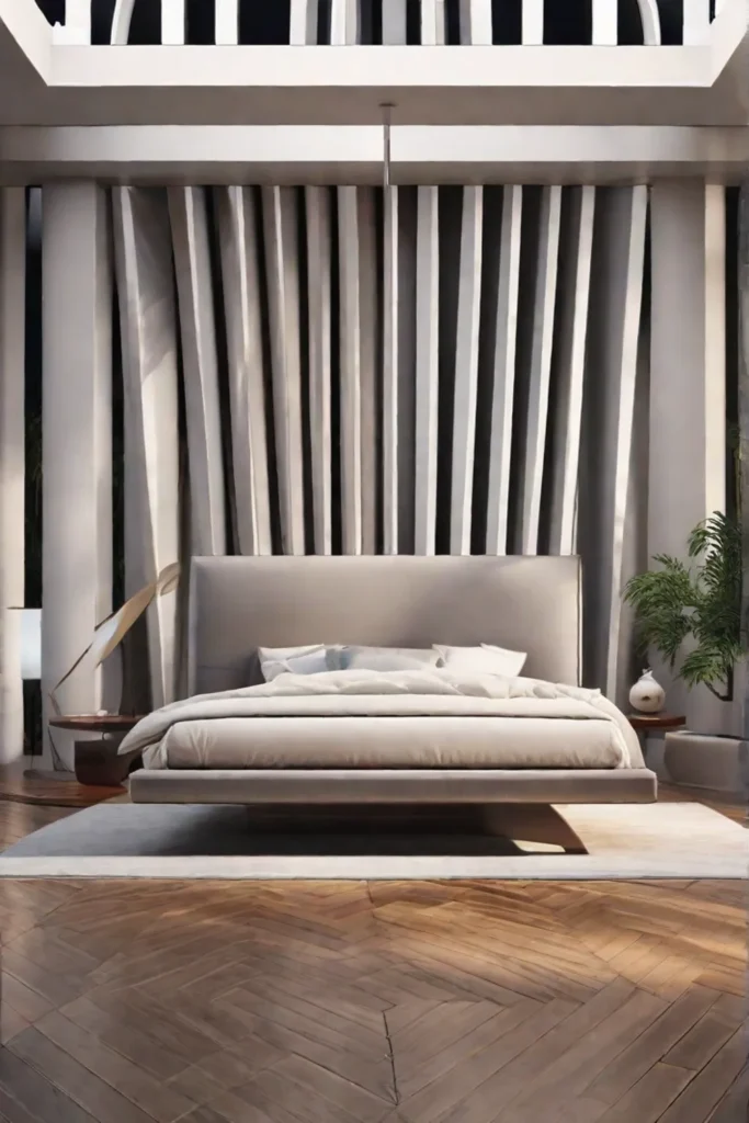 A serene bedroom showcasing minimalist design with only the essentials a sleek