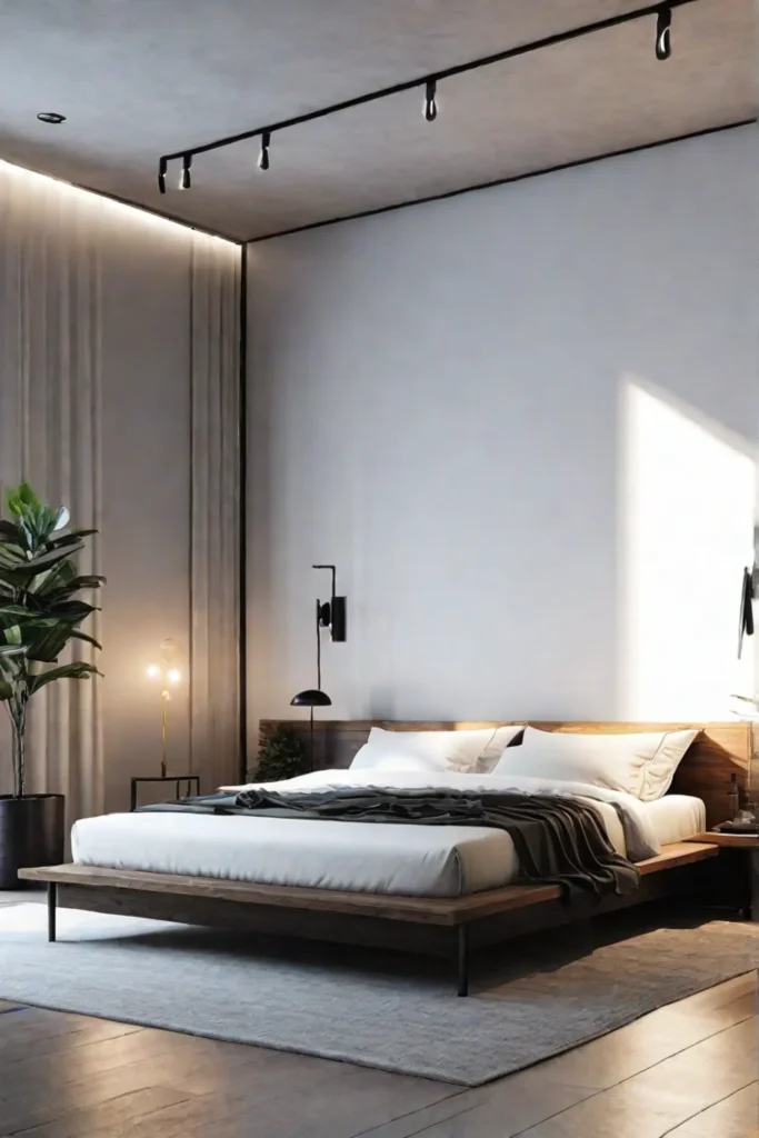 A serene uncluttered bedroom that exudes a calming peaceful atmosphere through its