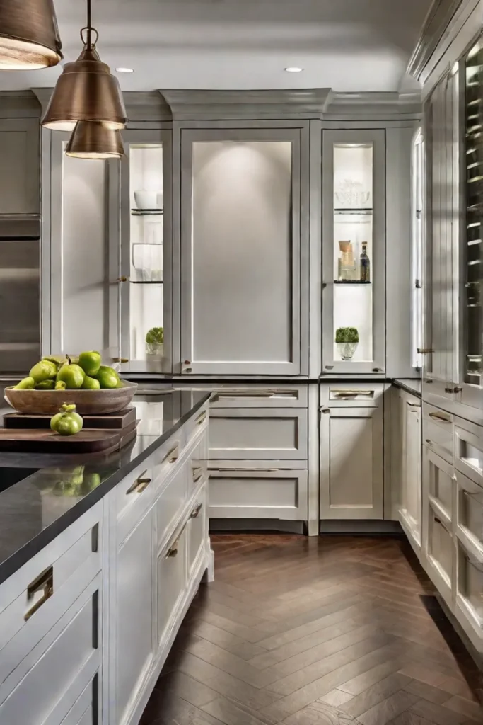 A sleek integrated refrigerator seamlessly blending with surrounding custom cabinetry demonstrating a