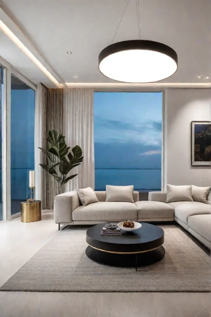 A spacious and airy living room with a sleek sofa minimalist coffee