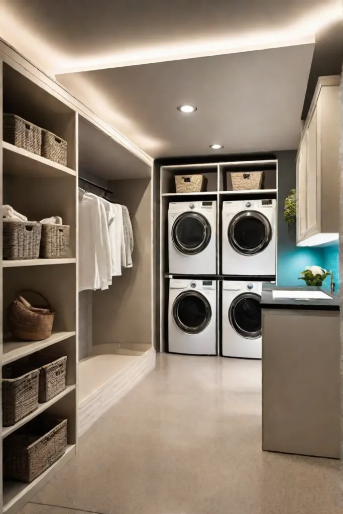 An energyefficient laundry room highlighted by bright LED undershelf lighting casting a_resized