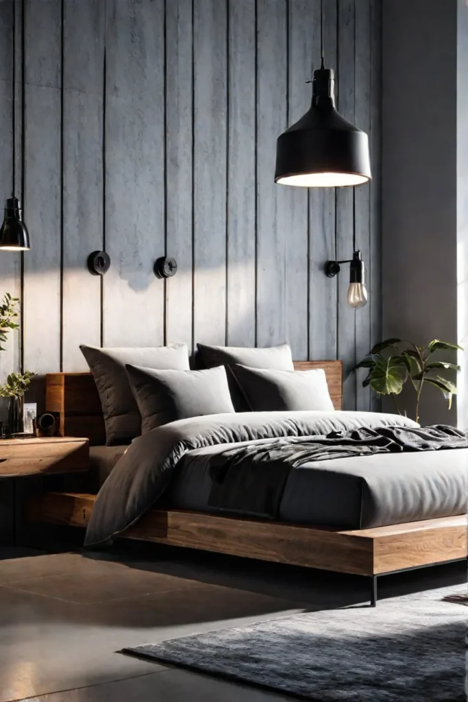 An industrialinspired bedroom with a focus on creating a relaxing and comfortable