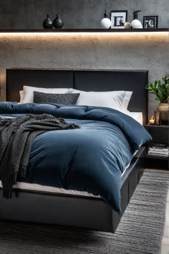 An industrialstyle bedroom with a focus on balance combining the sleekness of