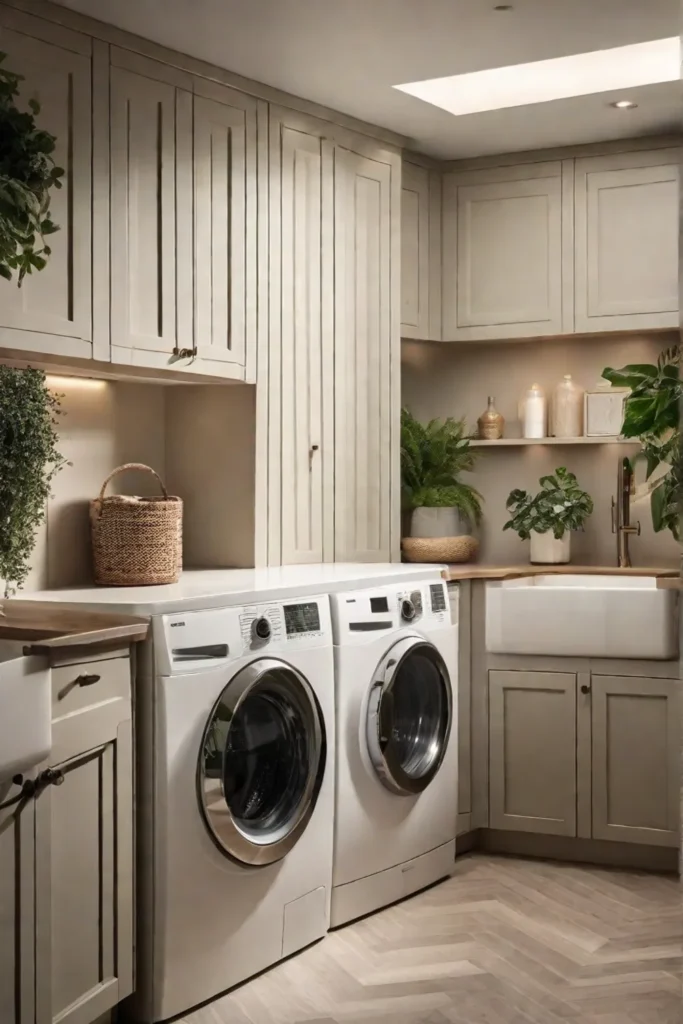 An inviting laundry room painted in soothing light hues with undercabinet LED_resized 1