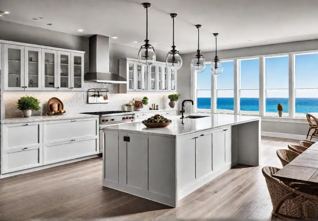 Bright and airy coastal kitchen with large windows that maximize natural lightfeat