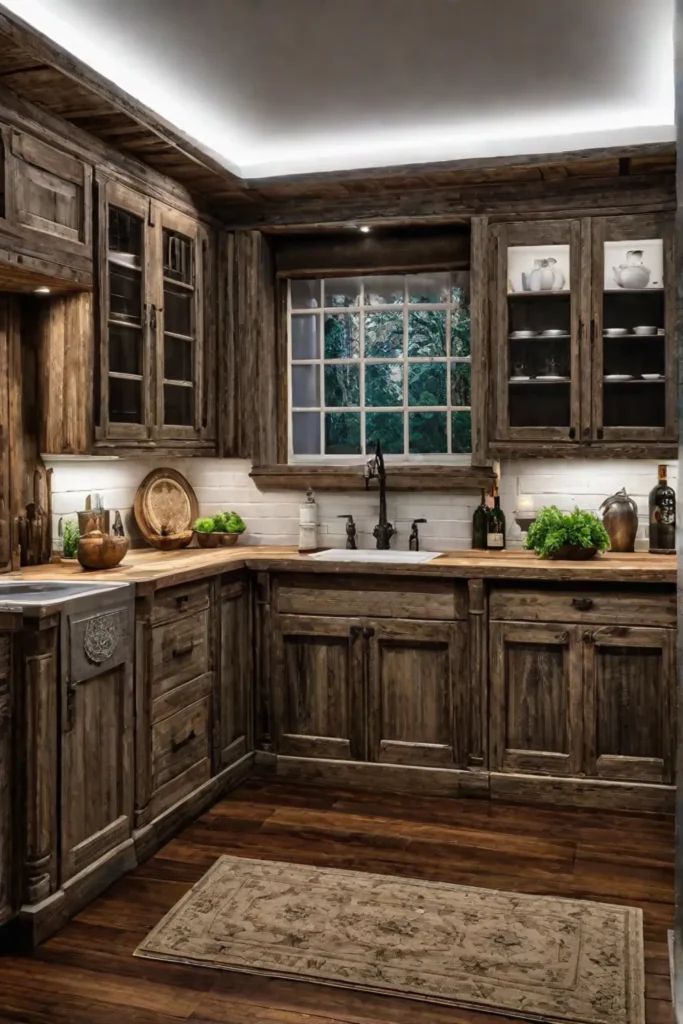 Farmhouse kitchen cabinets made from reclaimed wood materials