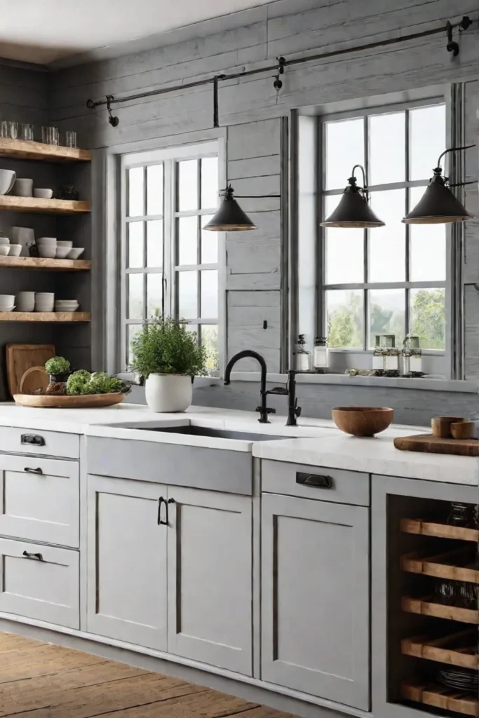 Farmhouse kitchen with a blend of new and reclaimed cabinet features