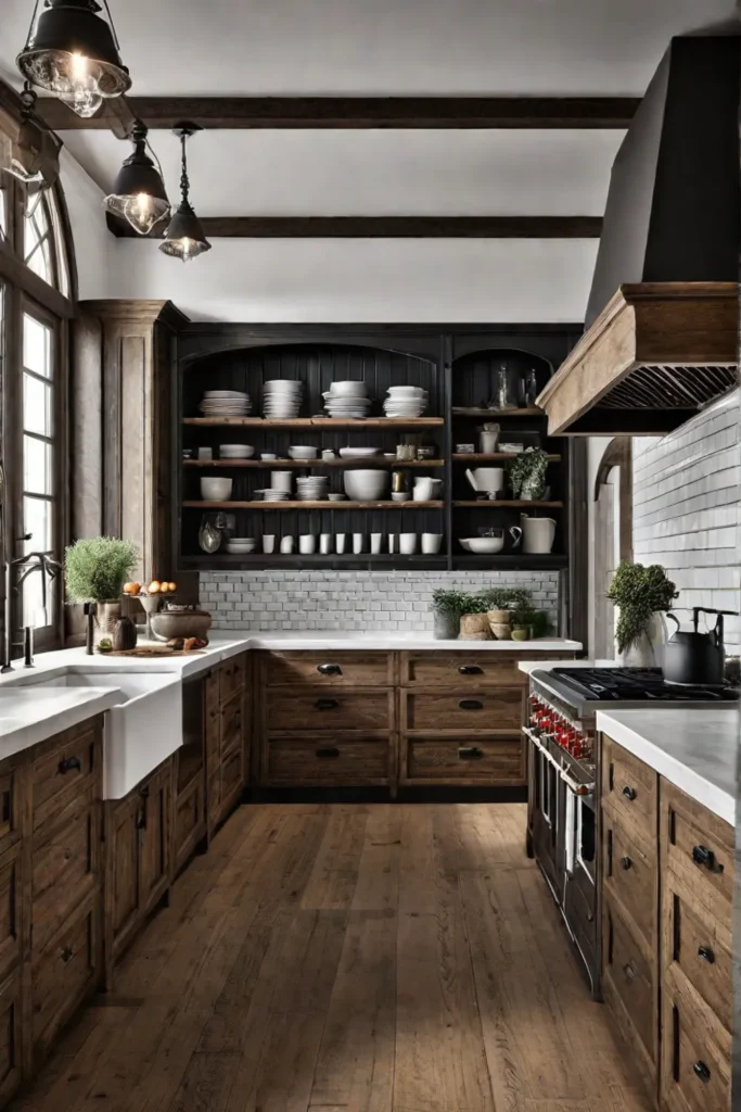 Farmhouse kitchen with a mix of smooth and distressed wood