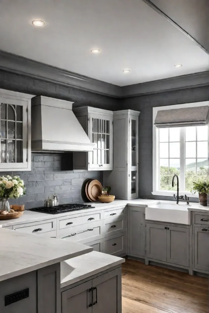 Farmhouse kitchen with a variety of lighting fixtures