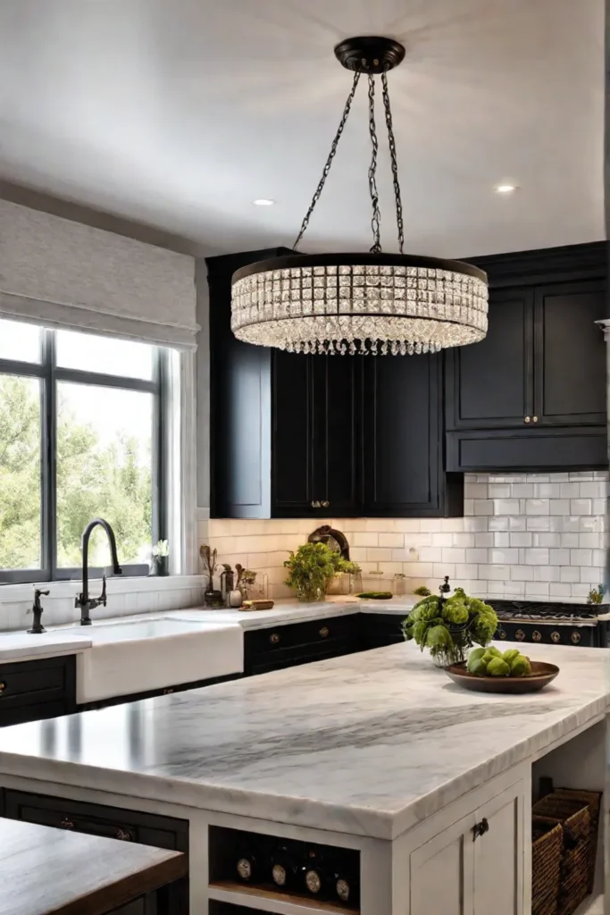 Farmhouse kitchen with layered lighting