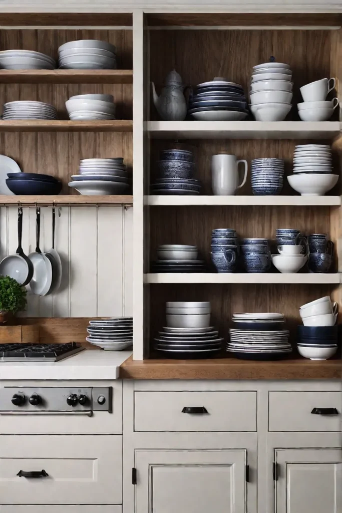 Farmhouse kitchen with open and closed storage