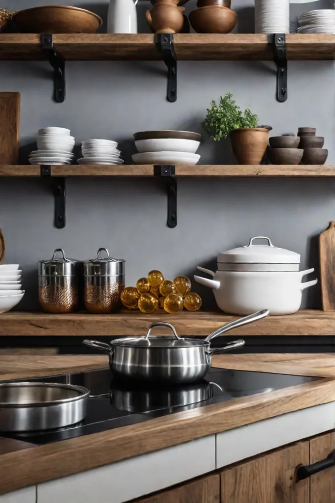 Farmhouse kitchen with open wood shelving