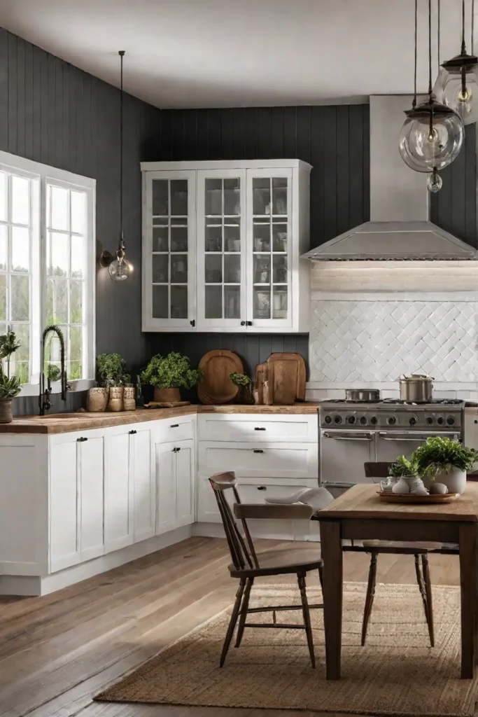 Glassfront cabinets in a farmhouse kitchen