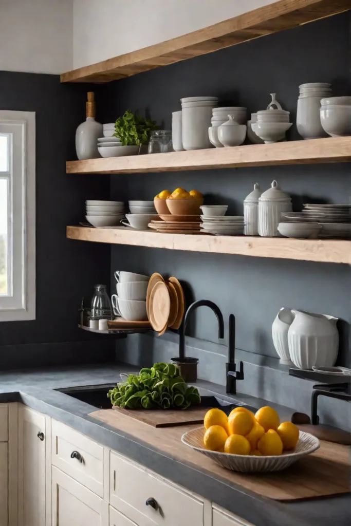 Open shelving in a farmhouse kitchen