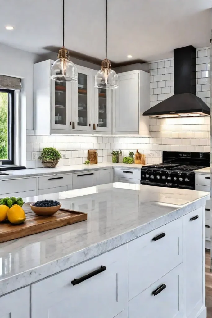 White kitchen cabinets with modern metal hardware