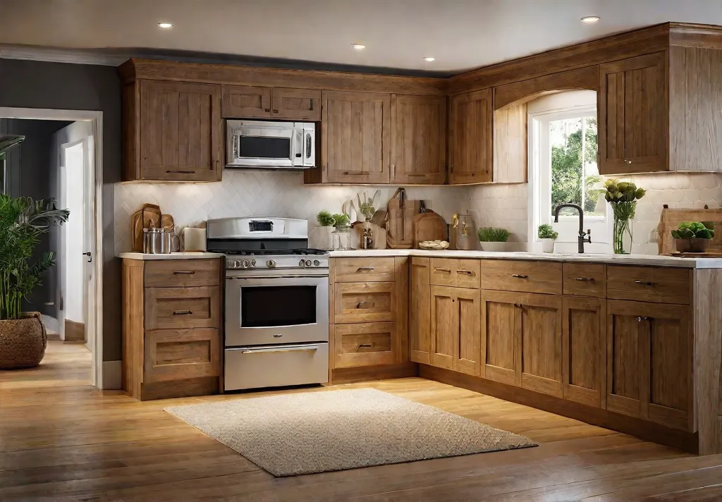 Wooden kitchen cabinets with natural textures and neutral colorsfeat