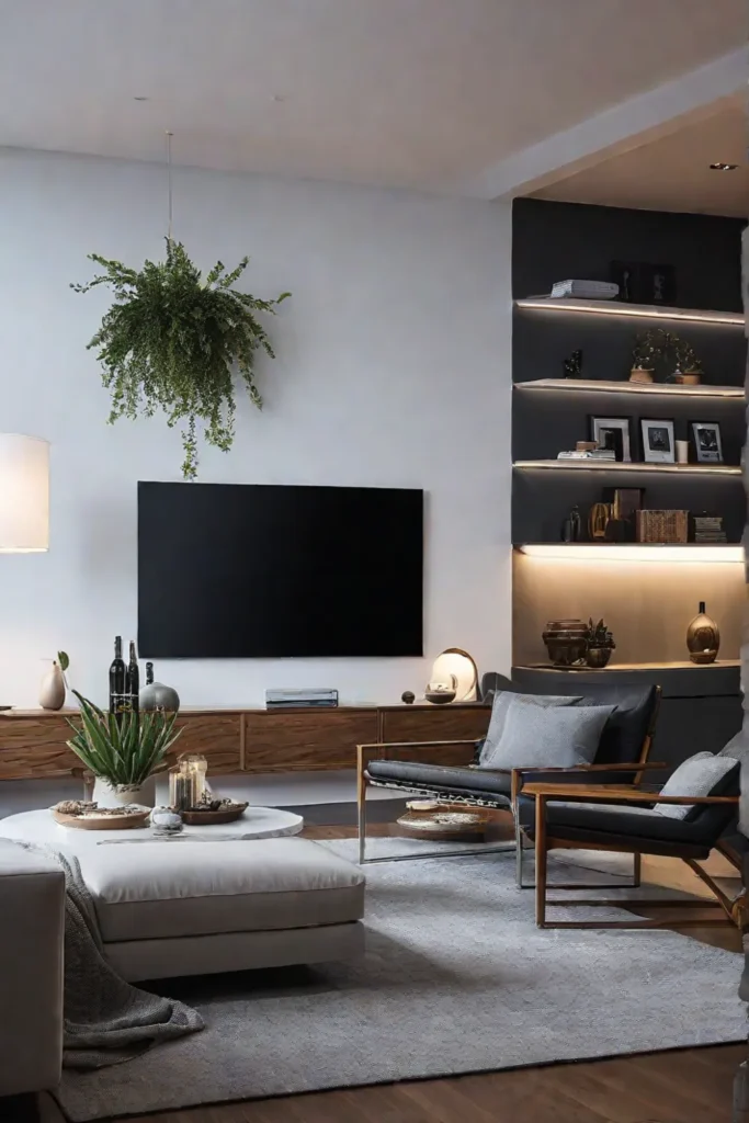 a living room with subtle smart home technology energyefficient lighting and natural