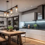 A cozy kitchen illuminated by the warm glow of repurposed mason jarfeat