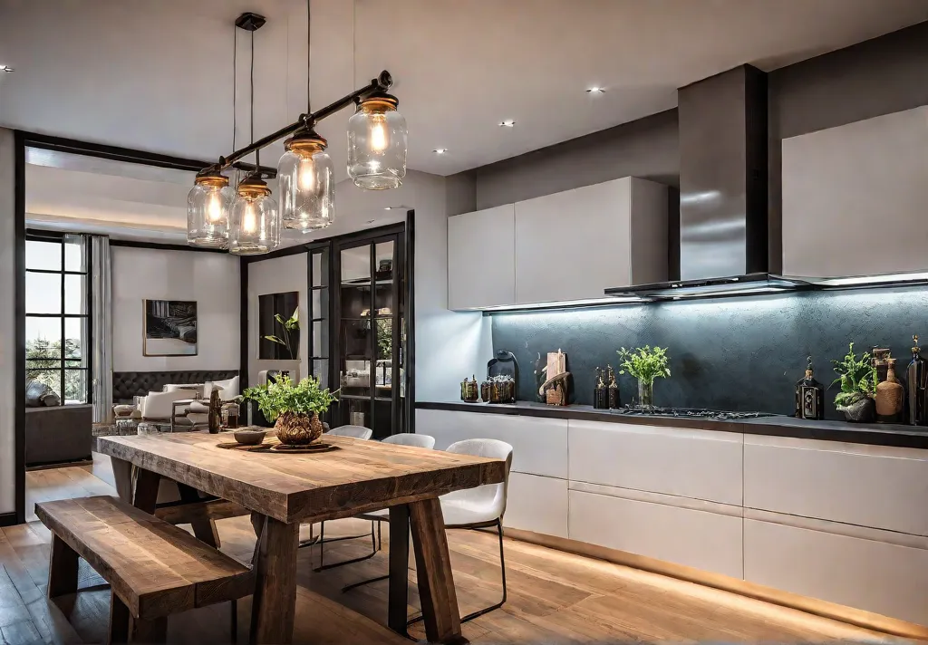 A cozy kitchen illuminated by the warm glow of repurposed mason jarfeat