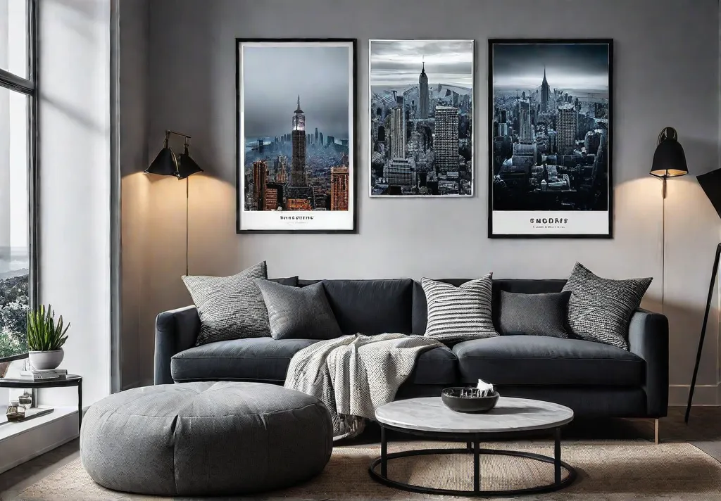A cozy living room with a gallery wall featuring framed prints abstractfeat