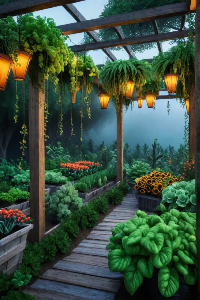 A creative and spacesaving vegetable garden with vertical elements