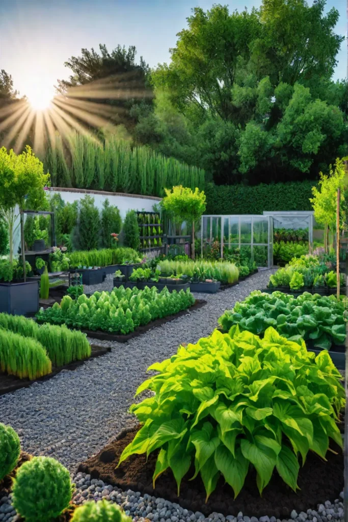 A flourishing vegetable garden utilizing intercropping and companion planting