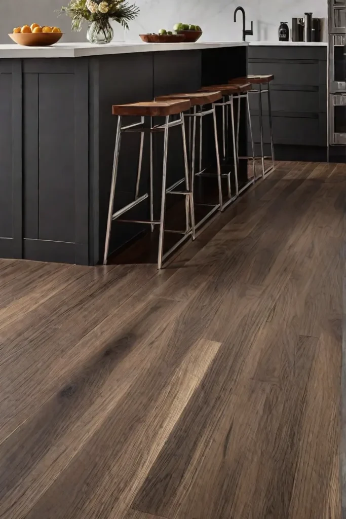 A kitchen space with engineered wood flooring showcasing the beauty of natural