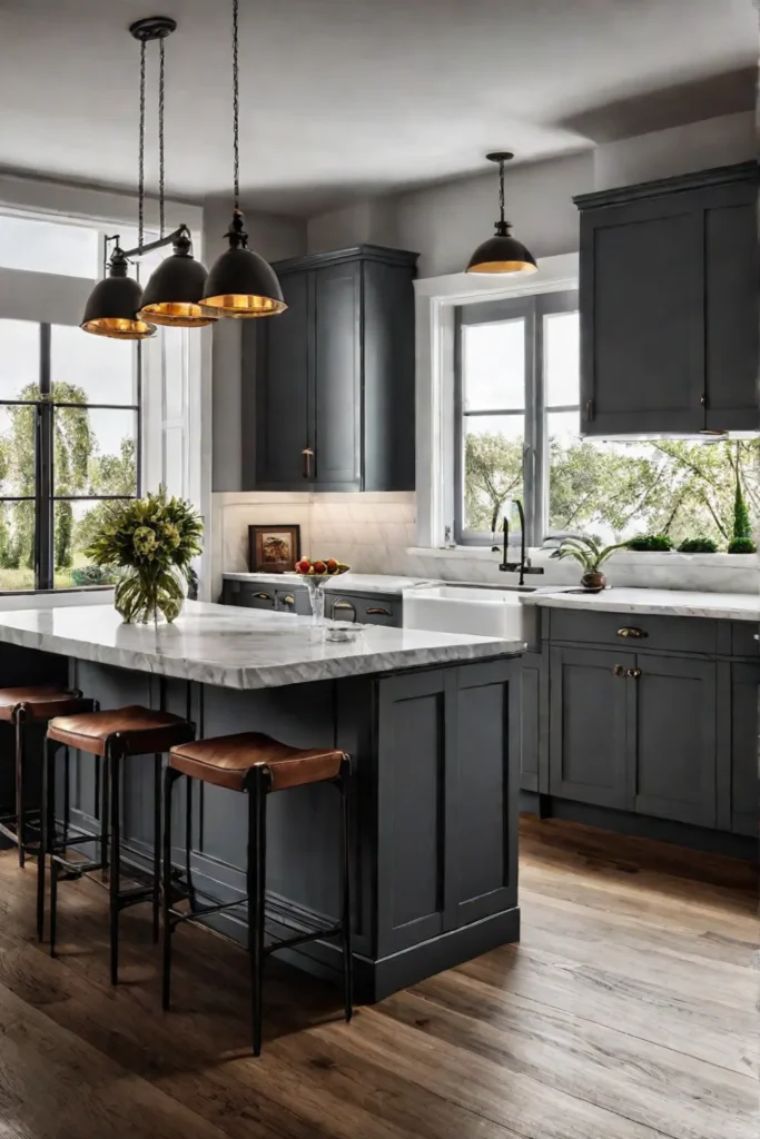 A kitchen with an island breakfast bar