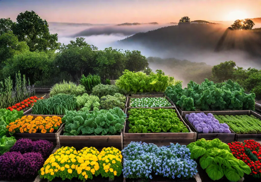 A lush and vibrant raised garden bed filled with an assortment offeat