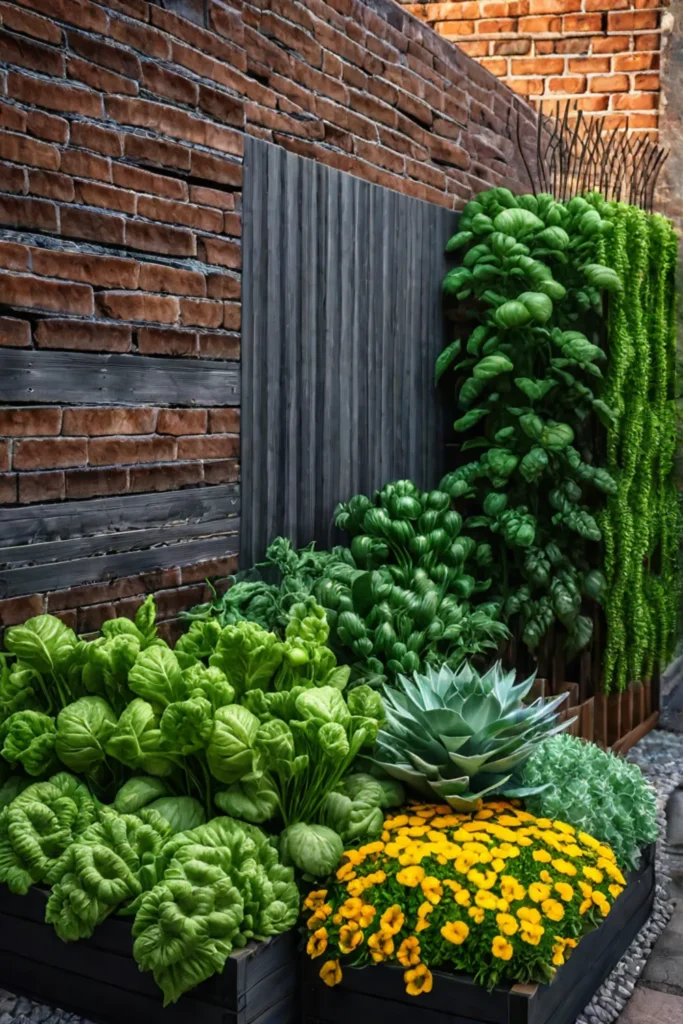 A lush productive vegetable garden in a compact urban space