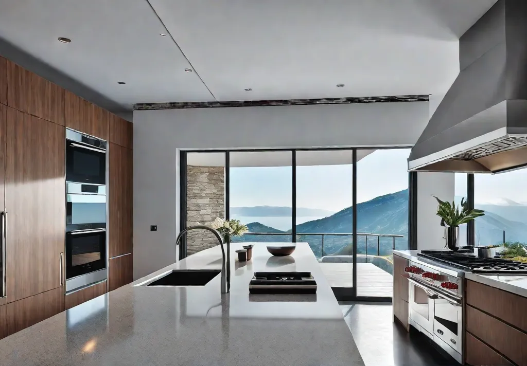 A modern kitchen bathed in natural light featuring sleek stainless steel smartfeat