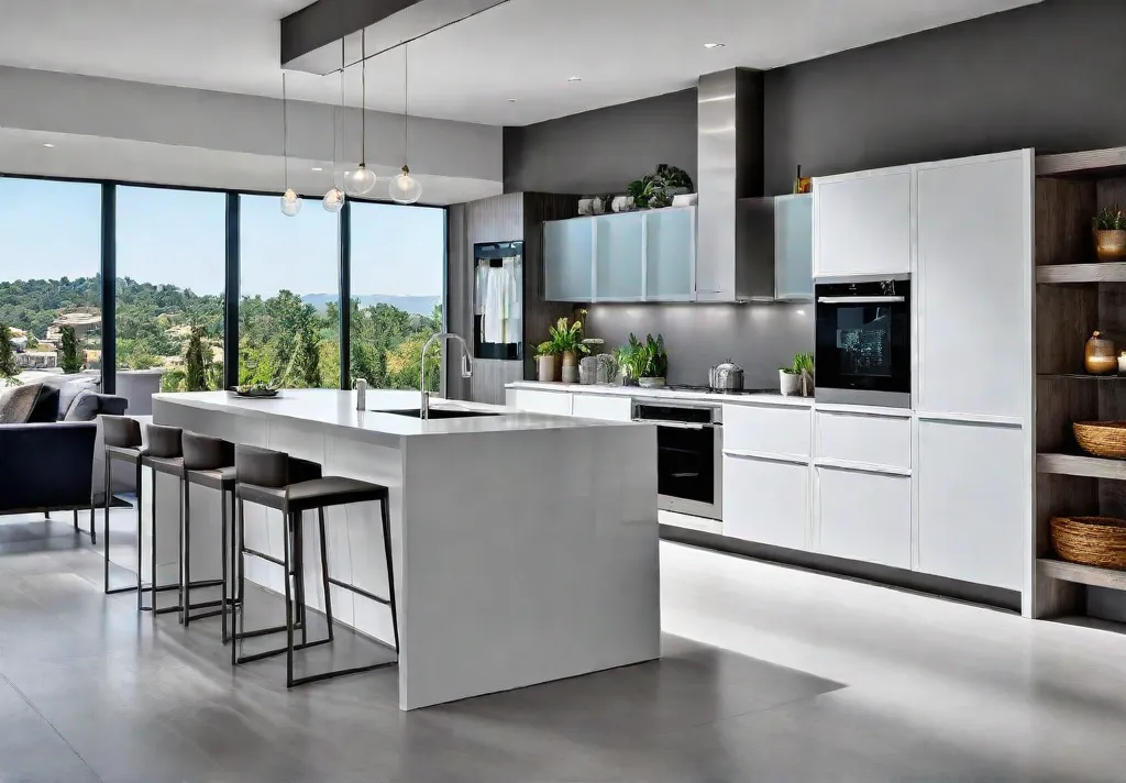 A modern kitchen bathed in natural light featuring sleek white cabinetry afeat