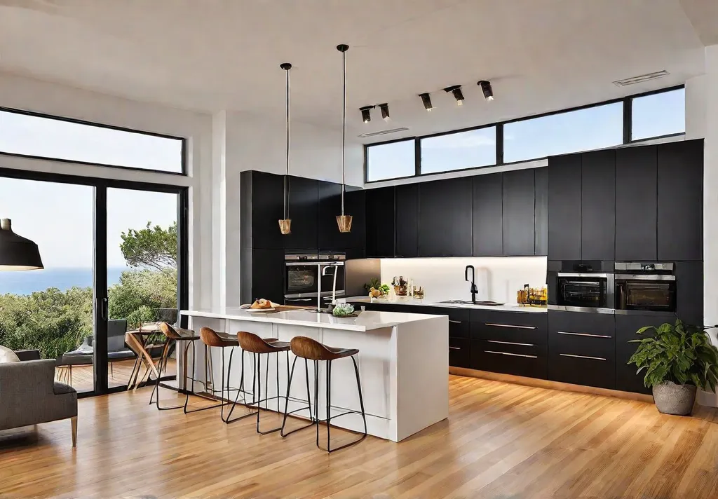 A modern kitchen featuring gleaming bamboo flooring warm and sustainable underfootfeat