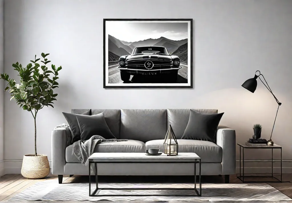 A modern living room with a gallery wall featuring abstract art printsfeat