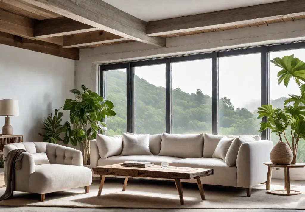 A serene modern living room bathed in natural light featuring a coffeefeat