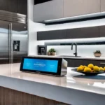 A sleek modern kitchen bathed in soft warm light Stainless steel smartfeat