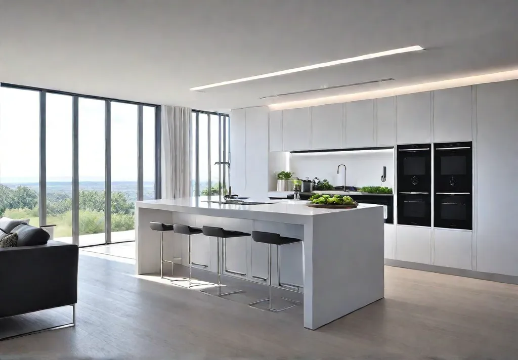 A sleek modern kitchen with integrated appliances and minimalist design featuring afeat