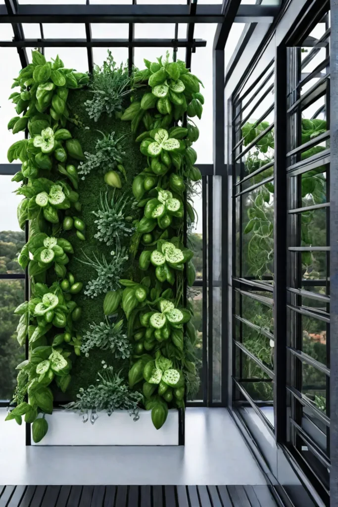 A spacesaving vertical vegetable garden on a balcony or patio
