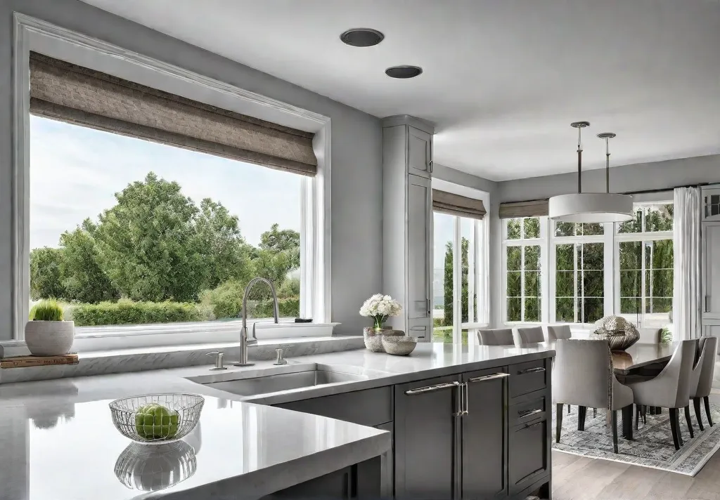 A spacious kitchen bathed in natural light featuring shakerstyle cabinets in afeat
